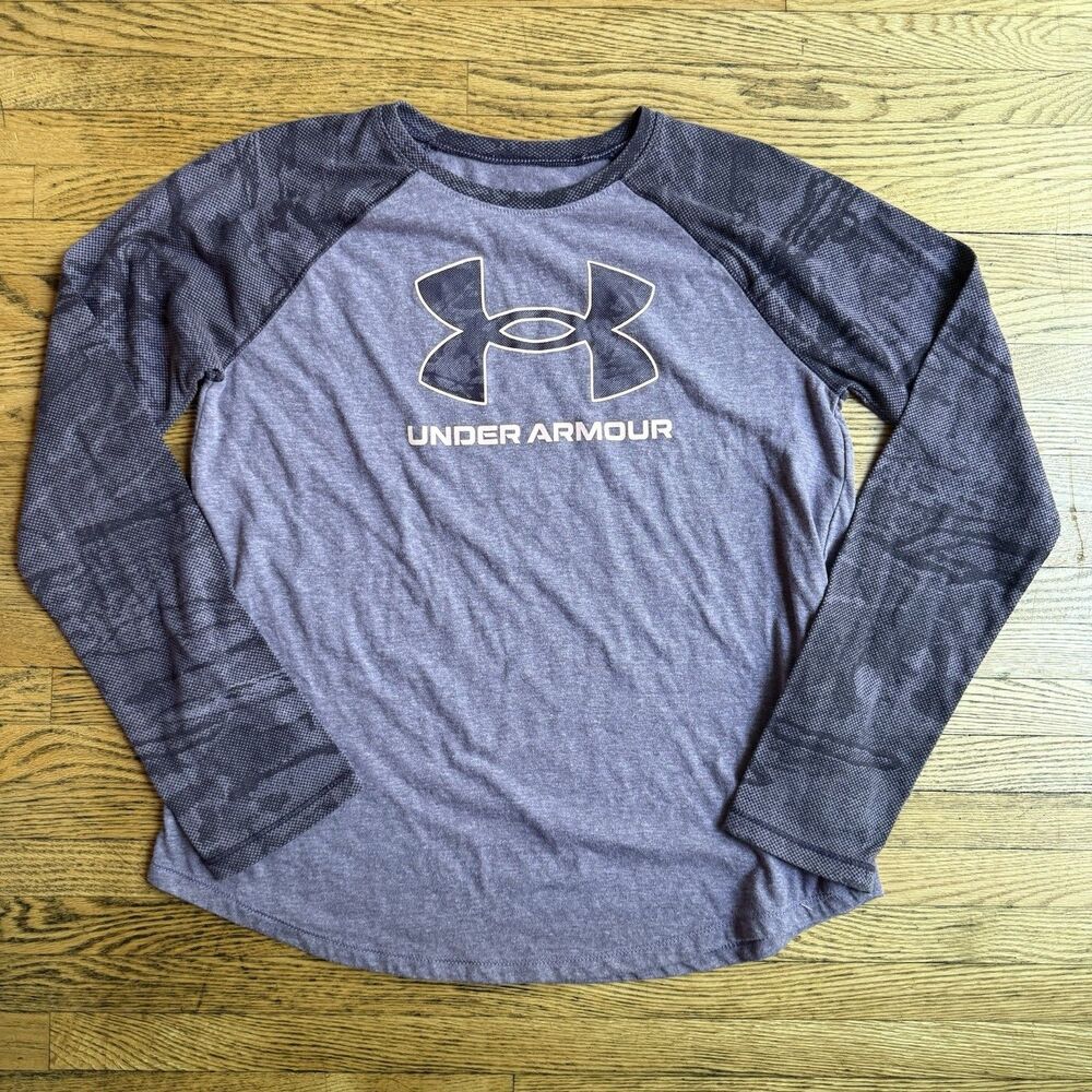 Under Armour Youth Boys Long Sleeve T-Shirt XL Purple Camo Casual Loose Fit Kids